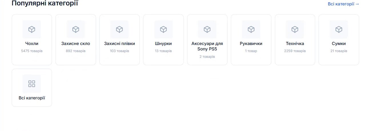 Популярні категорії магазину ALEX-PC з кількістю товарів у кожній